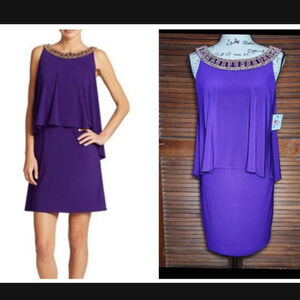 BETSY & ADAM Midnight Beaded Popover Cocktail Dress